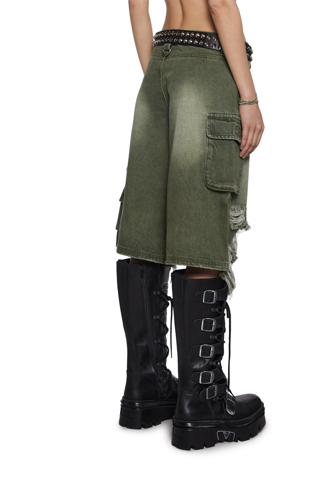 Shredded Cargo Shorts Darker Wavs - Green - Image 4