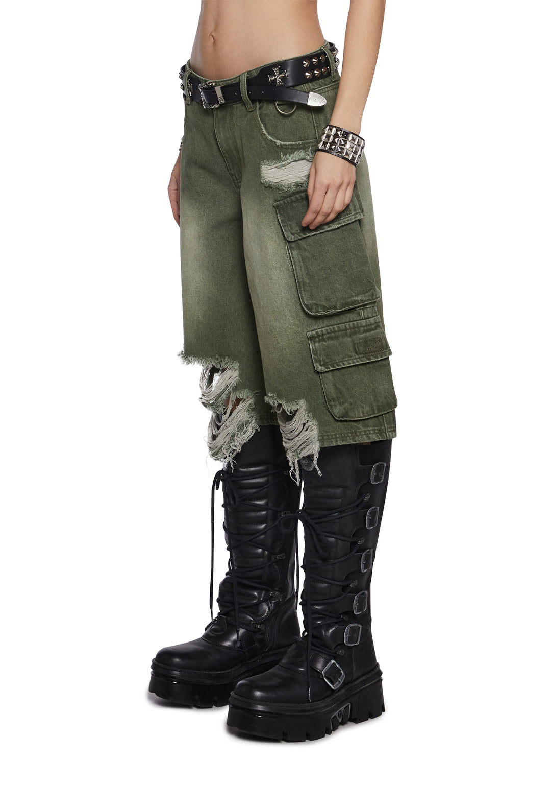 Shredded Cargo Shorts Darker Wavs - Green - Image 5