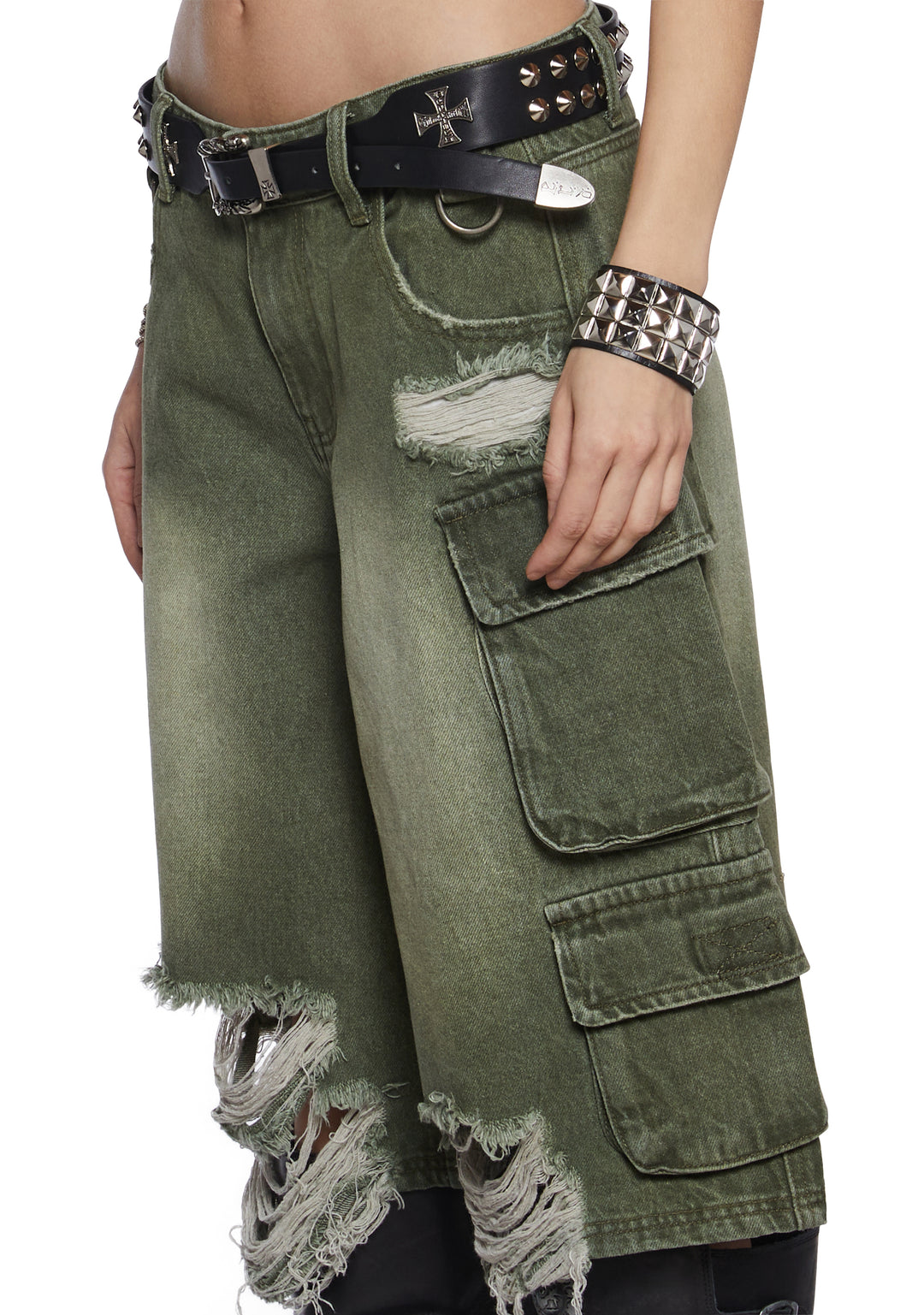 Shredded Cargo Shorts Darker Wavs - Green - Image 6