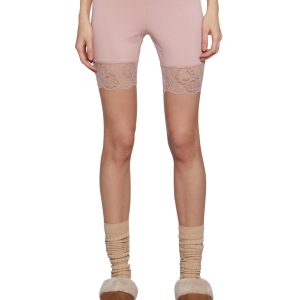 Womens Lace Trim Biker Shorts Current Mood - Pink