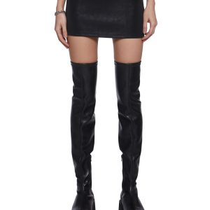 Womens Sexy Matte Vegan Leather Mini Skirt Darker Wavs - Black