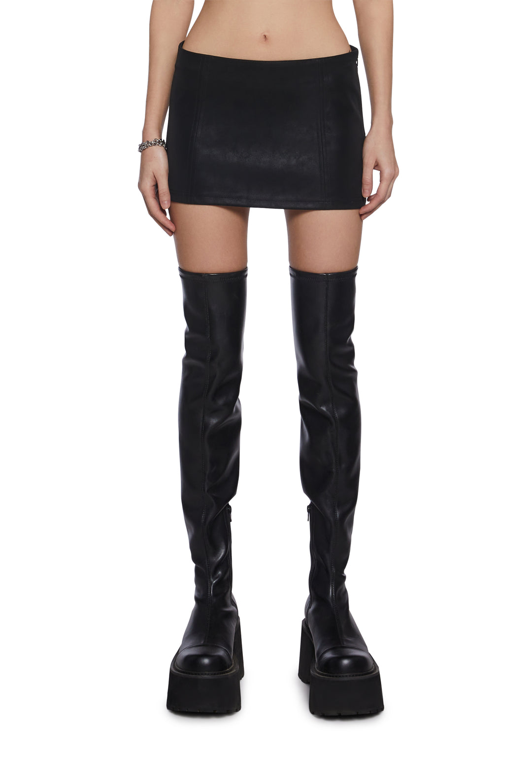 Womens Sexy Matte Vegan Leather Mini Skirt Darker Wavs - Black