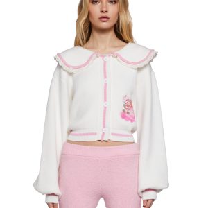 Dolls Kill | Care Bears x Strawberry Shortcake Collared Intarsia Cardigan - Off White