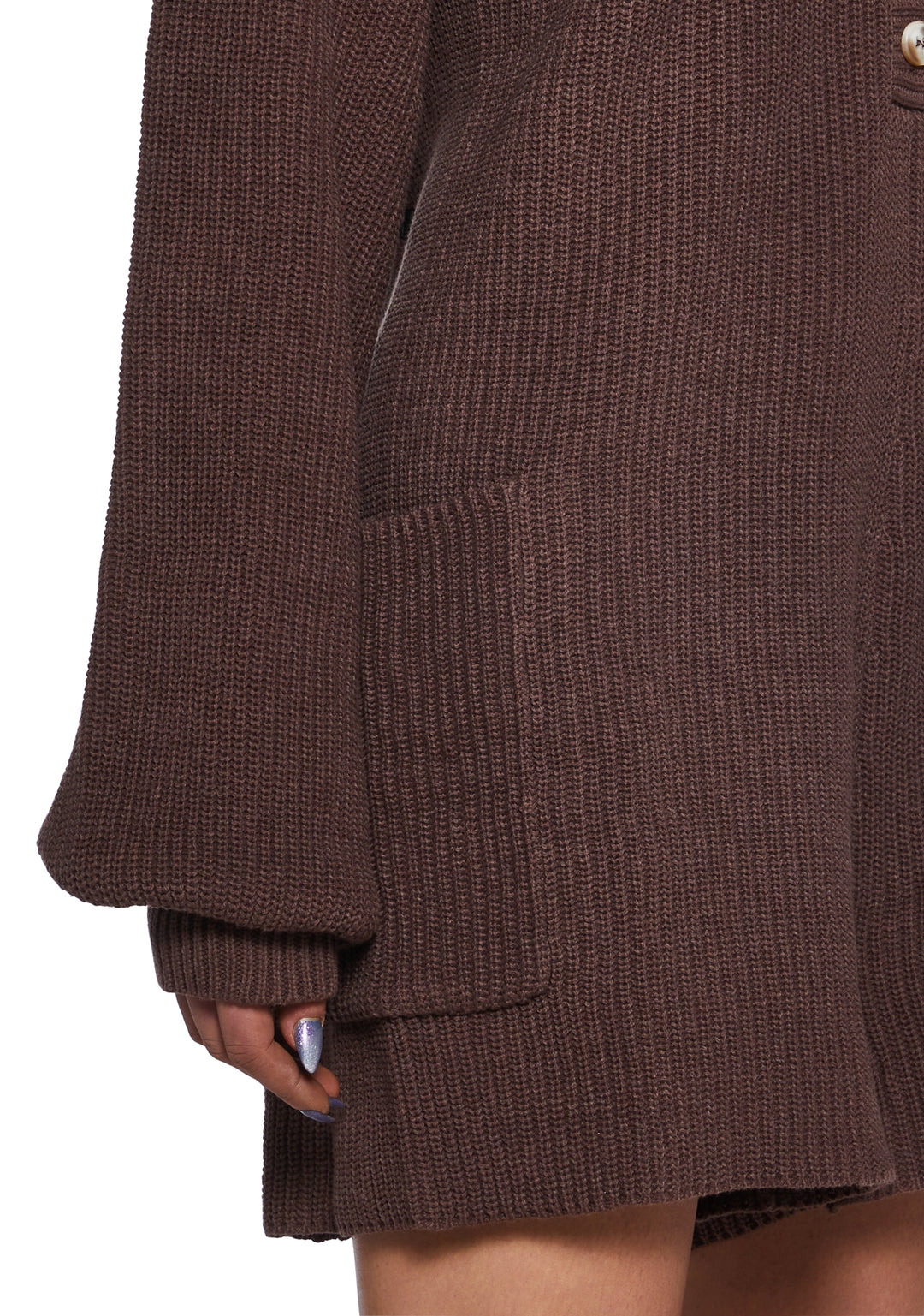 Soft Knit Long Sleeve Button-Up Romper - Brown - Image 5