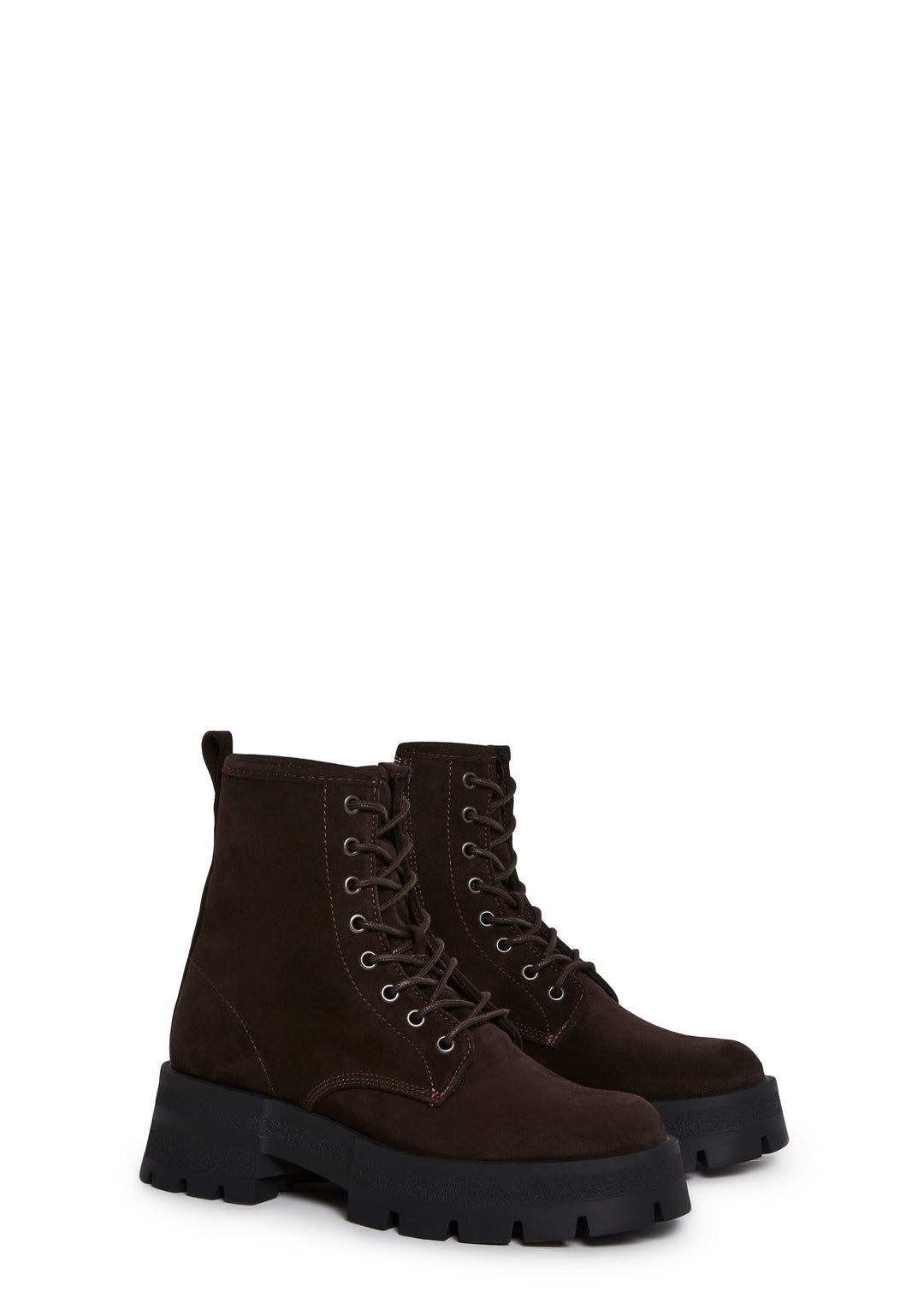 Steve Madden Faux Suede Lace Up Ankle Boots - Brown - Image 3