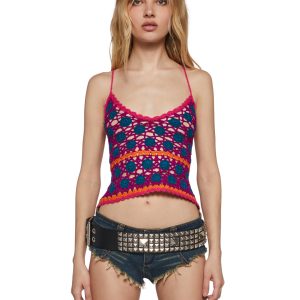 Womens Crochet Tank Top Club Exx - Multi