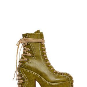 Womens Matte Vegan Leather Corset Boots Club Exx - Green