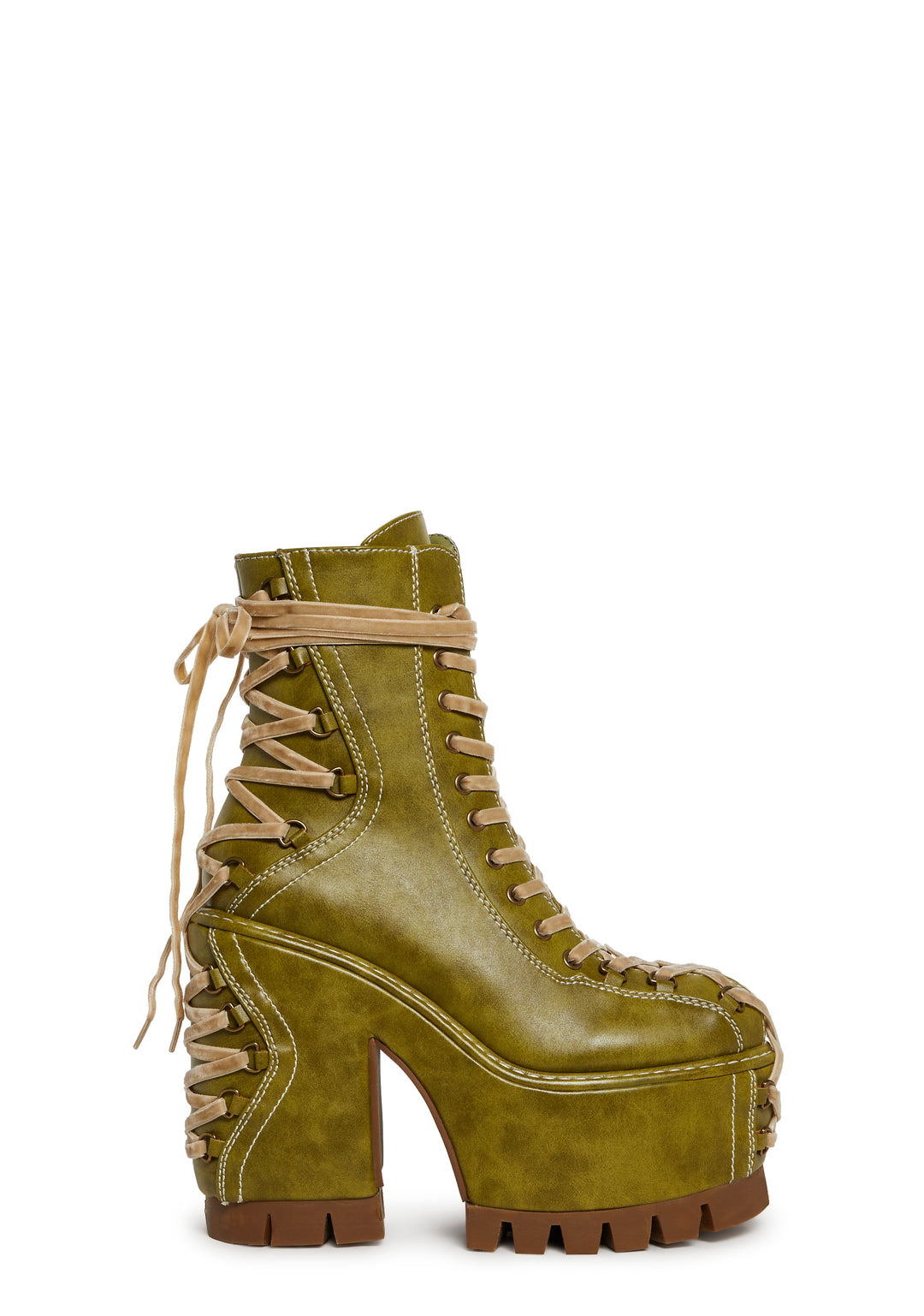 Womens Matte Vegan Leather Corset Boots Club Exx - Green
