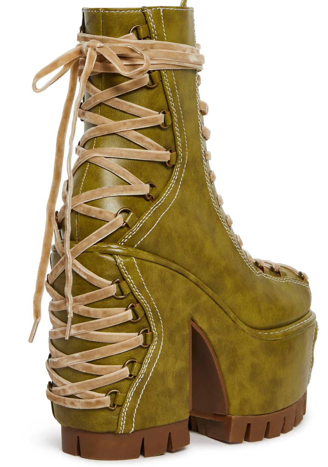 Womens Matte Vegan Leather Corset Boots Club Exx - Green - Image 2