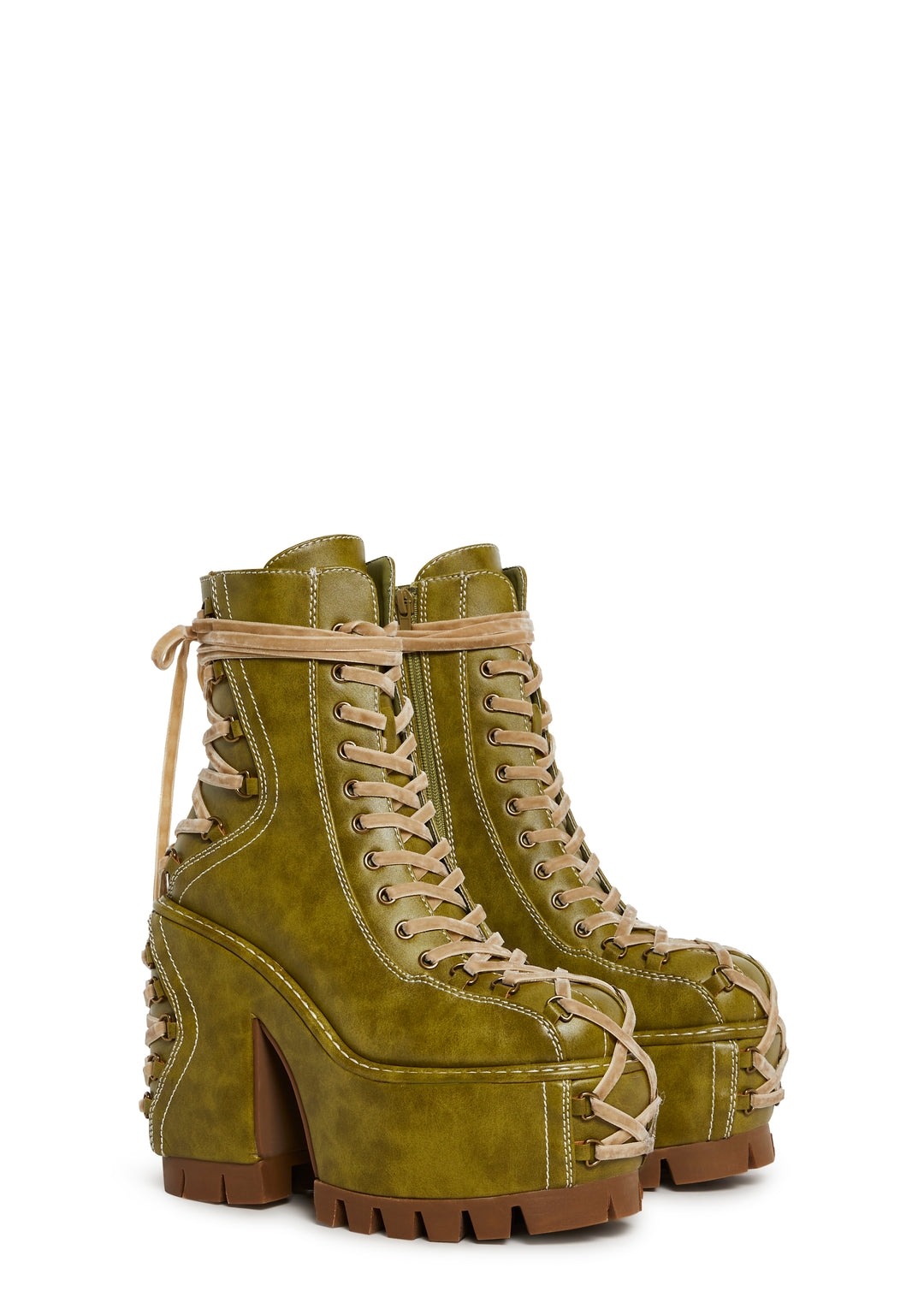 Womens Matte Vegan Leather Corset Boots Club Exx - Green - Image 3