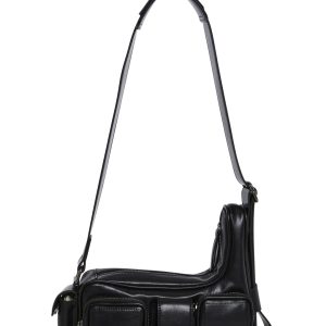 Womens Vegan Leather Cargo Shoulder Crossbody Bag Current Mood - Black