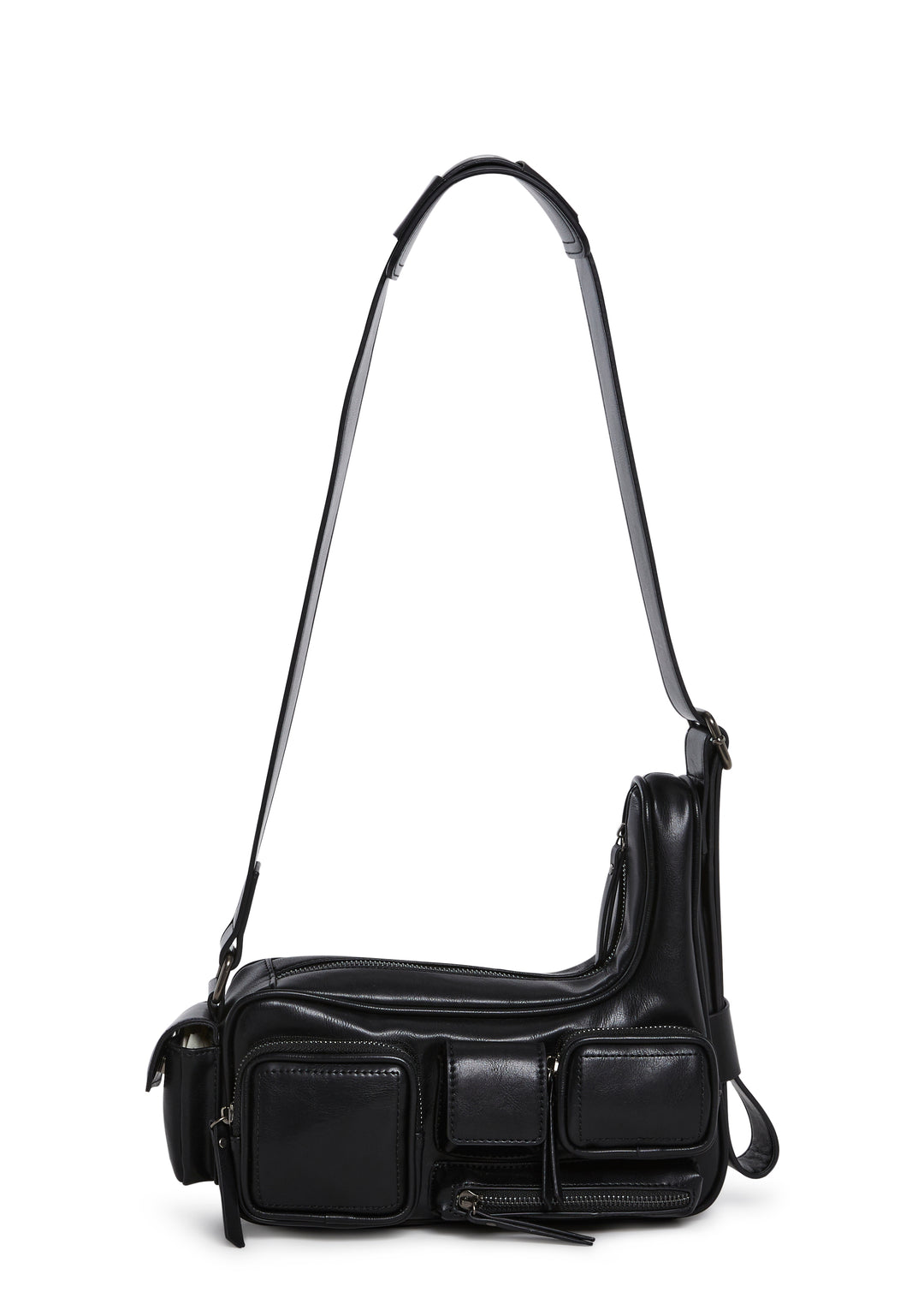 Womens Vegan Leather Cargo Shoulder Crossbody Bag Current Mood - Black