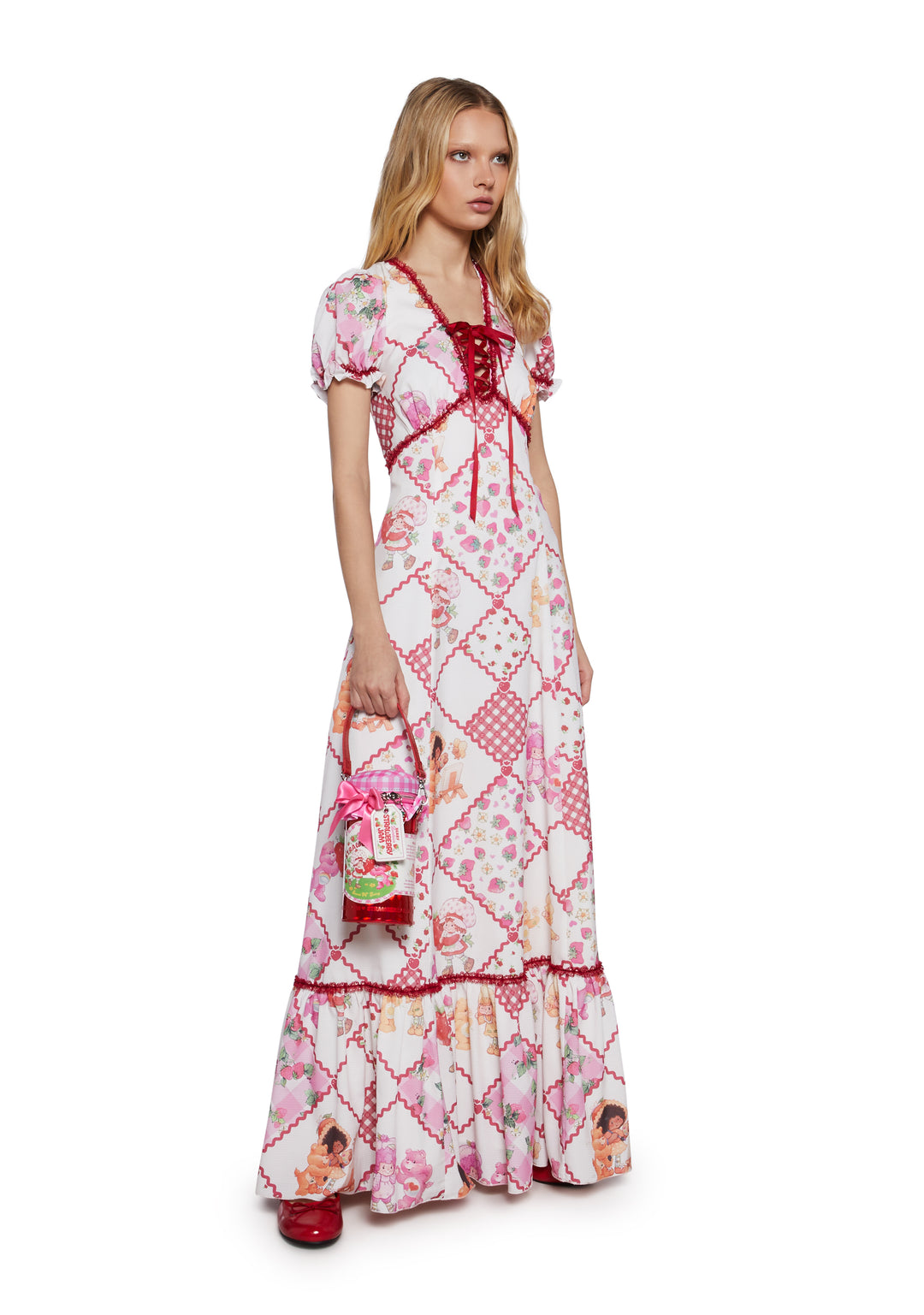 Dolls Kill | Care Bears x Strawberry Shortcake Quilted Printed Maxi Dress - Multi - Image 5