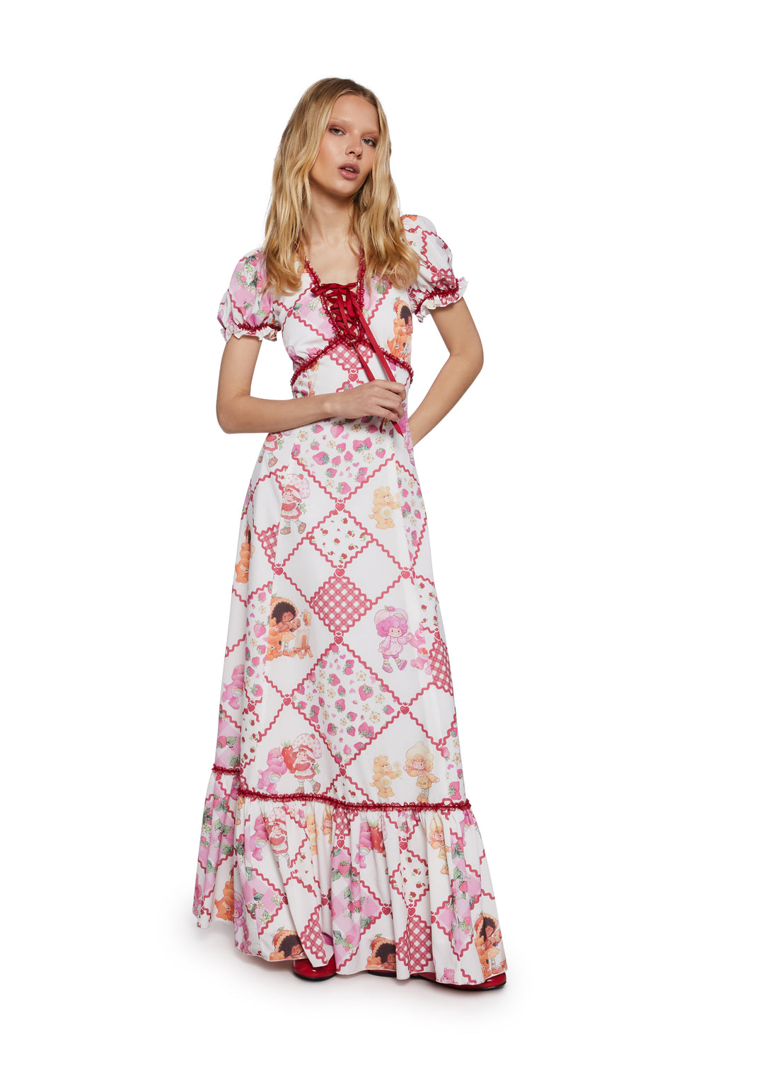 Dolls Kill | Care Bears x Strawberry Shortcake Quilted Printed Maxi Dress - Multi - Image 6