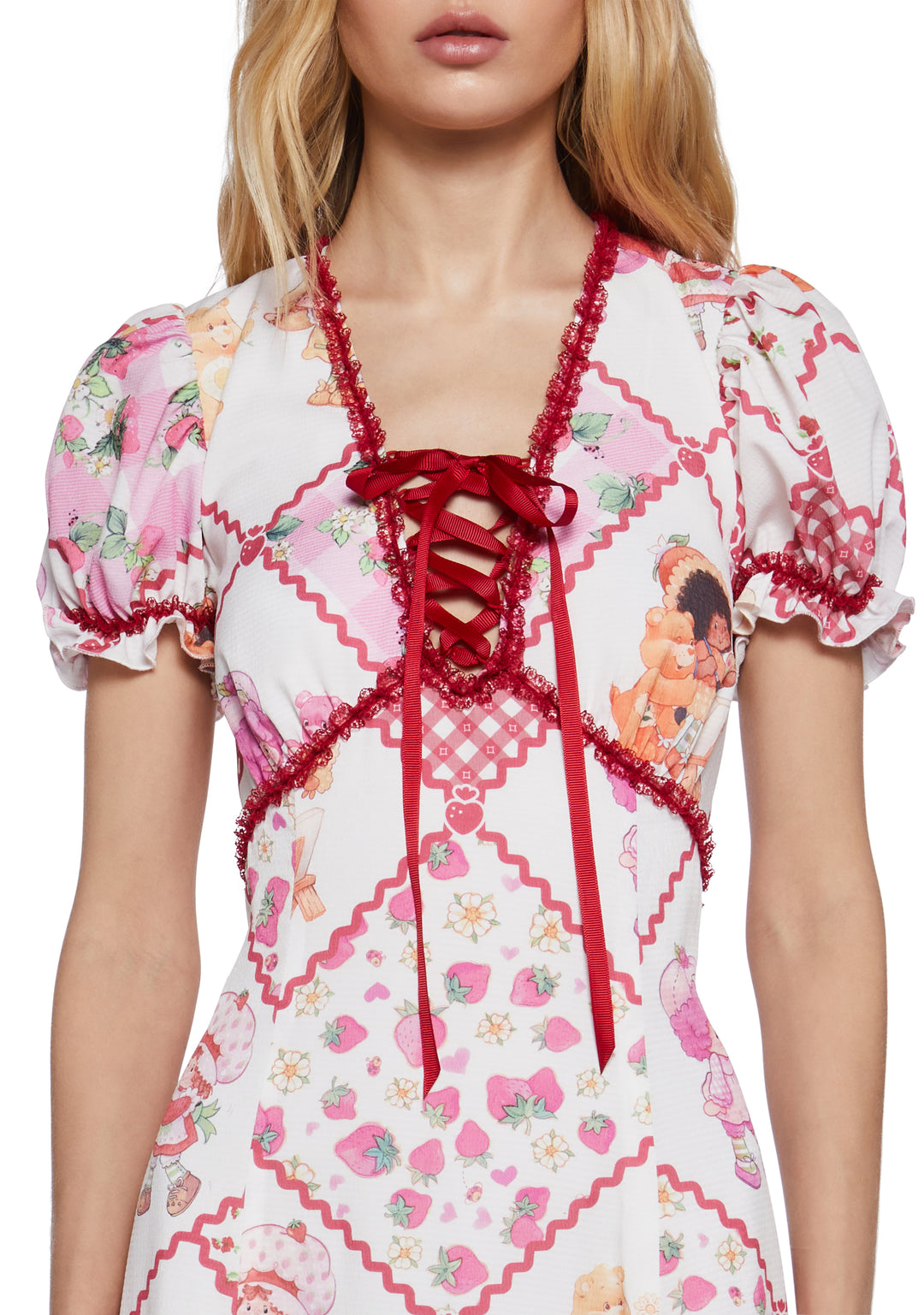 Dolls Kill | Care Bears x Strawberry Shortcake Quilted Printed Maxi Dress - Multi - Image 2