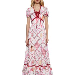 Dolls Kill | Care Bears x Strawberry Shortcake Quilted Printed Maxi Dress - Multi