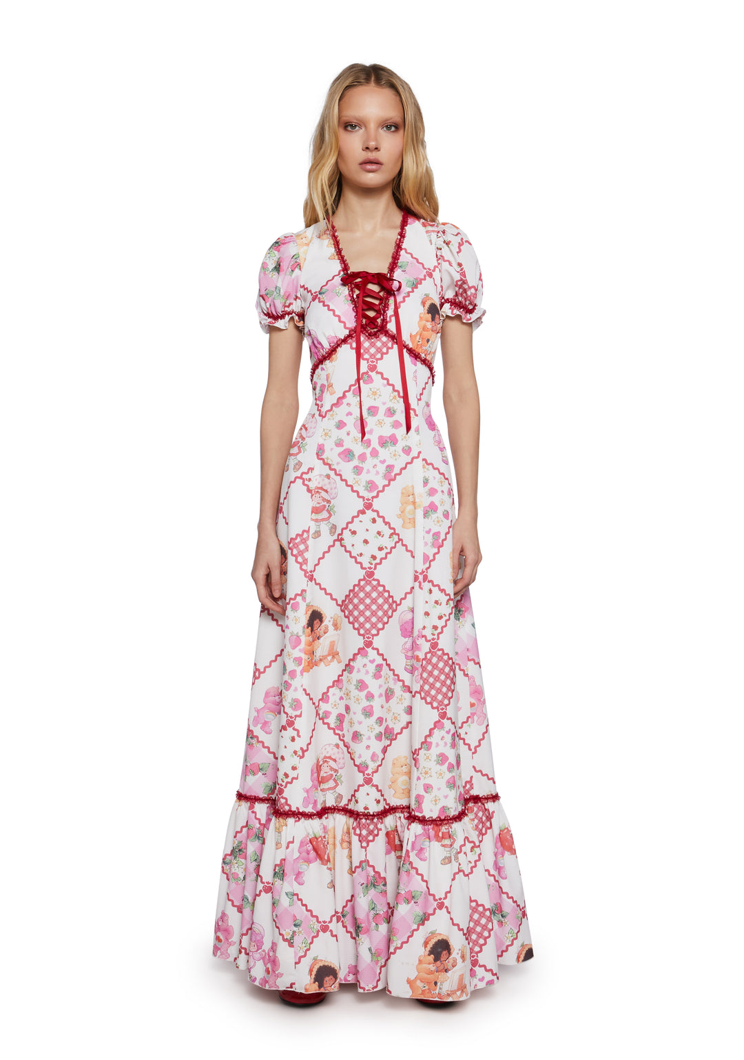 Dolls Kill | Care Bears x Strawberry Shortcake Quilted Printed Maxi Dress - Multi