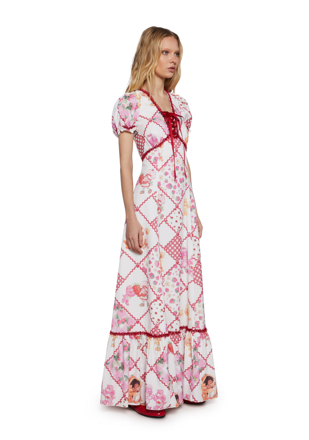 Dolls Kill | Care Bears x Strawberry Shortcake Quilted Printed Maxi Dress - Multi - Image 3