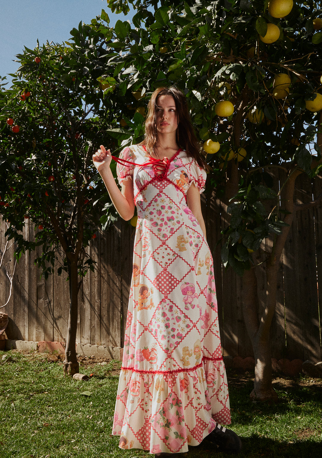 Dolls Kill | Care Bears x Strawberry Shortcake Quilted Printed Maxi Dress - Multi - Image 7