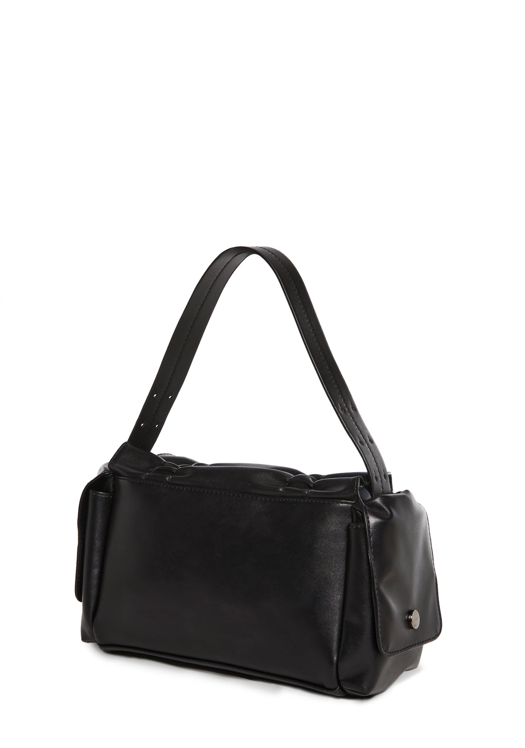 Ruched Vegan Leather Ruched Bag With Bows - Black - Image 4