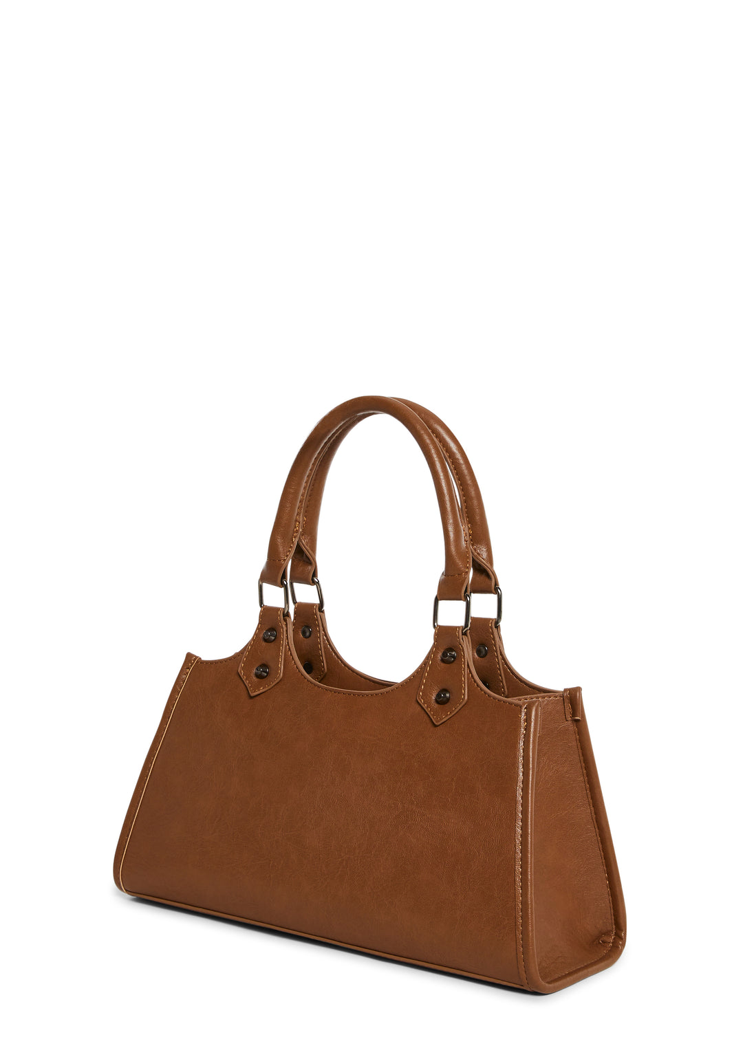 Vegan Leather Metal Cross Chain Shoulder Bag - Brown - Image 4