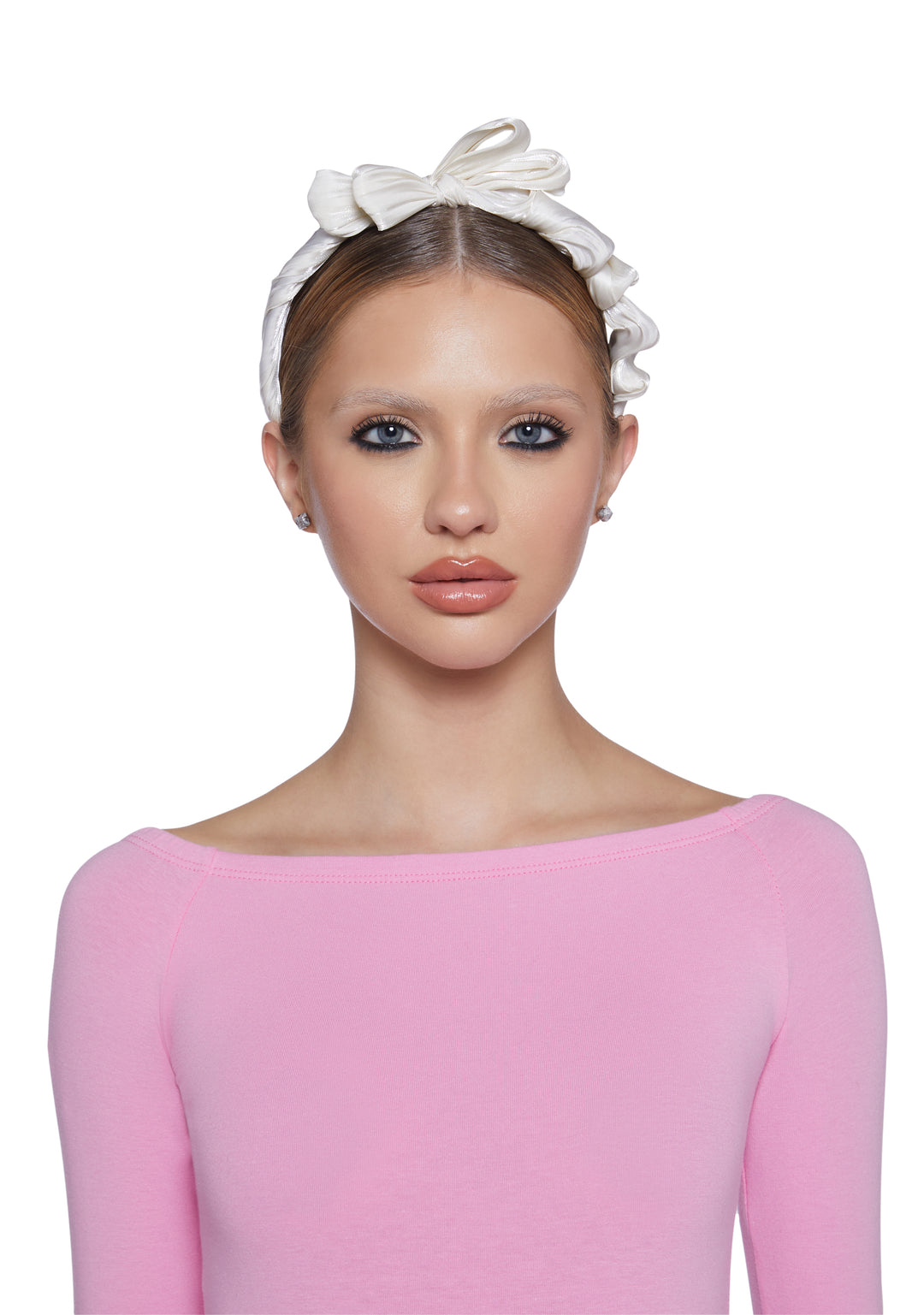 Satin Ruffled Large Bow Headband - White