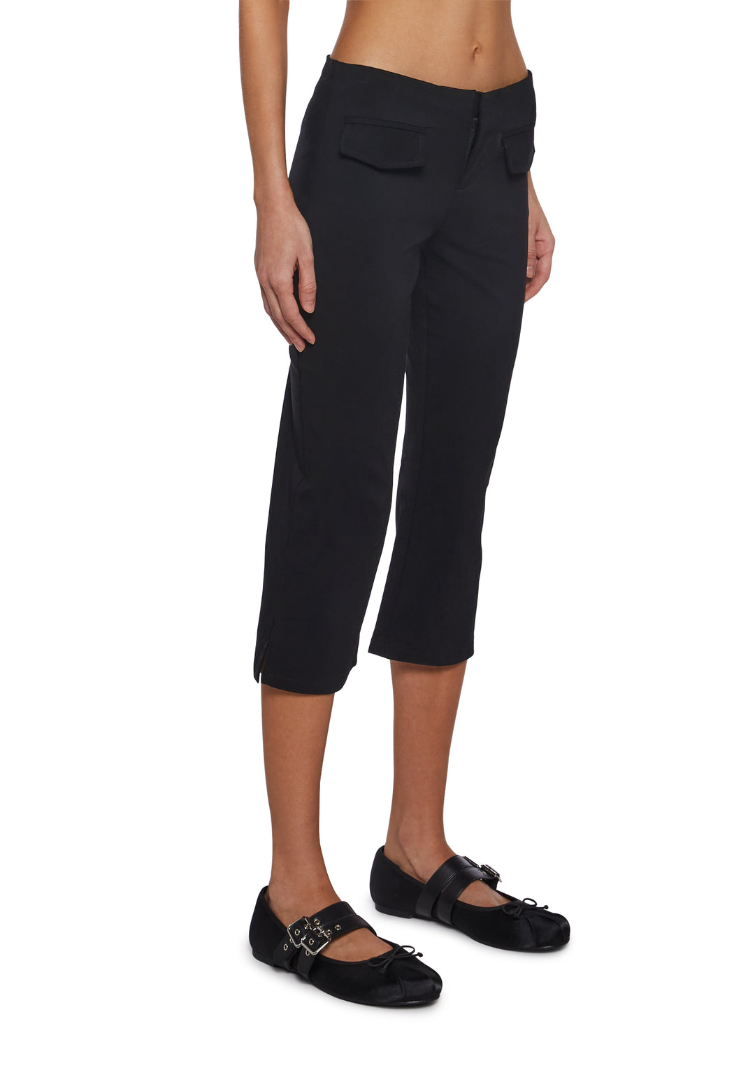 Womens Low Rise Capri Bengaline Pants Delias - Black - Image 3
