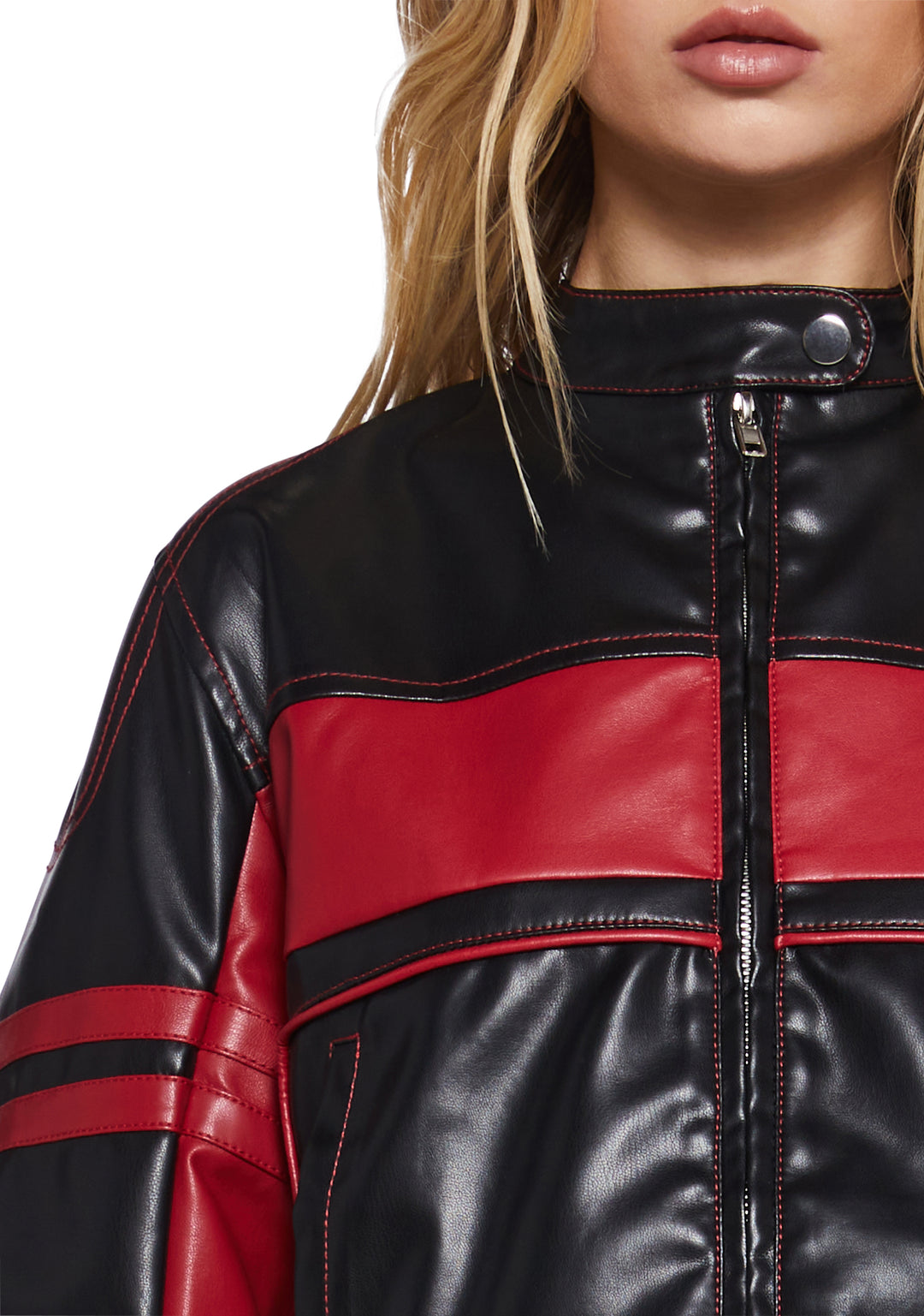 Womens Colorblock Moto Jacket Generation Kiss - Black - Image 4