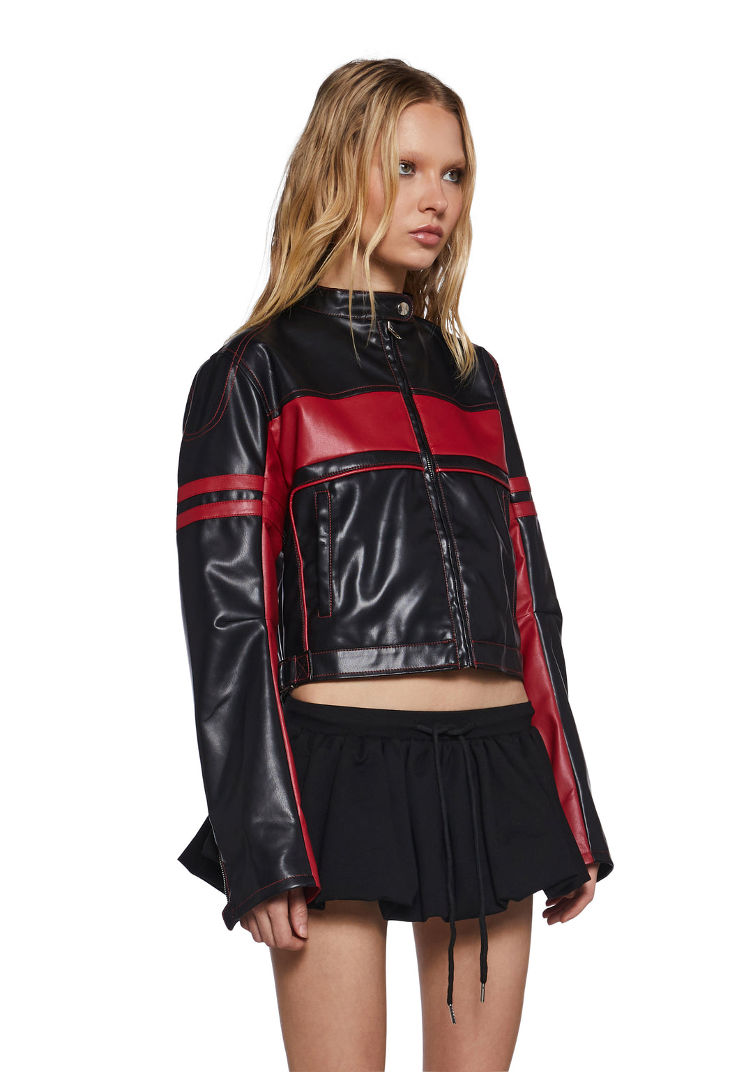 Womens Colorblock Moto Jacket Generation Kiss - Black - Image 3