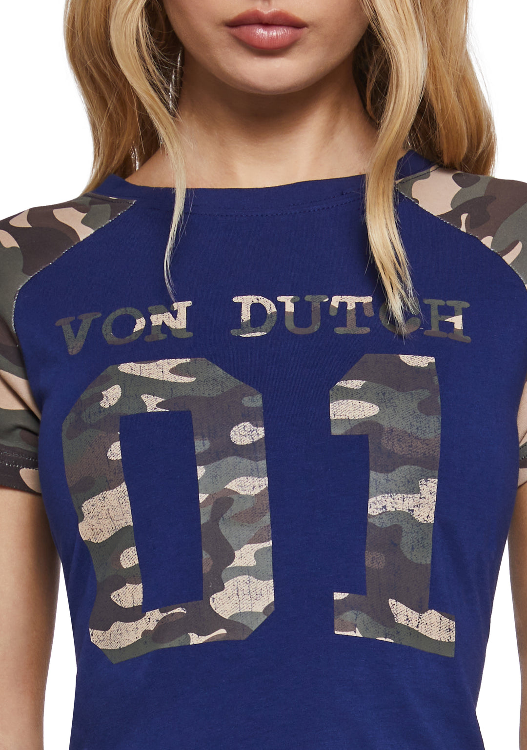 Von Dutch Sporty Camo Raglan Tee - Blue - Image 5