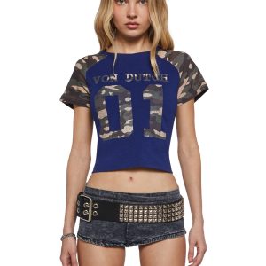 Von Dutch Sporty Camo Raglan Tee - Blue