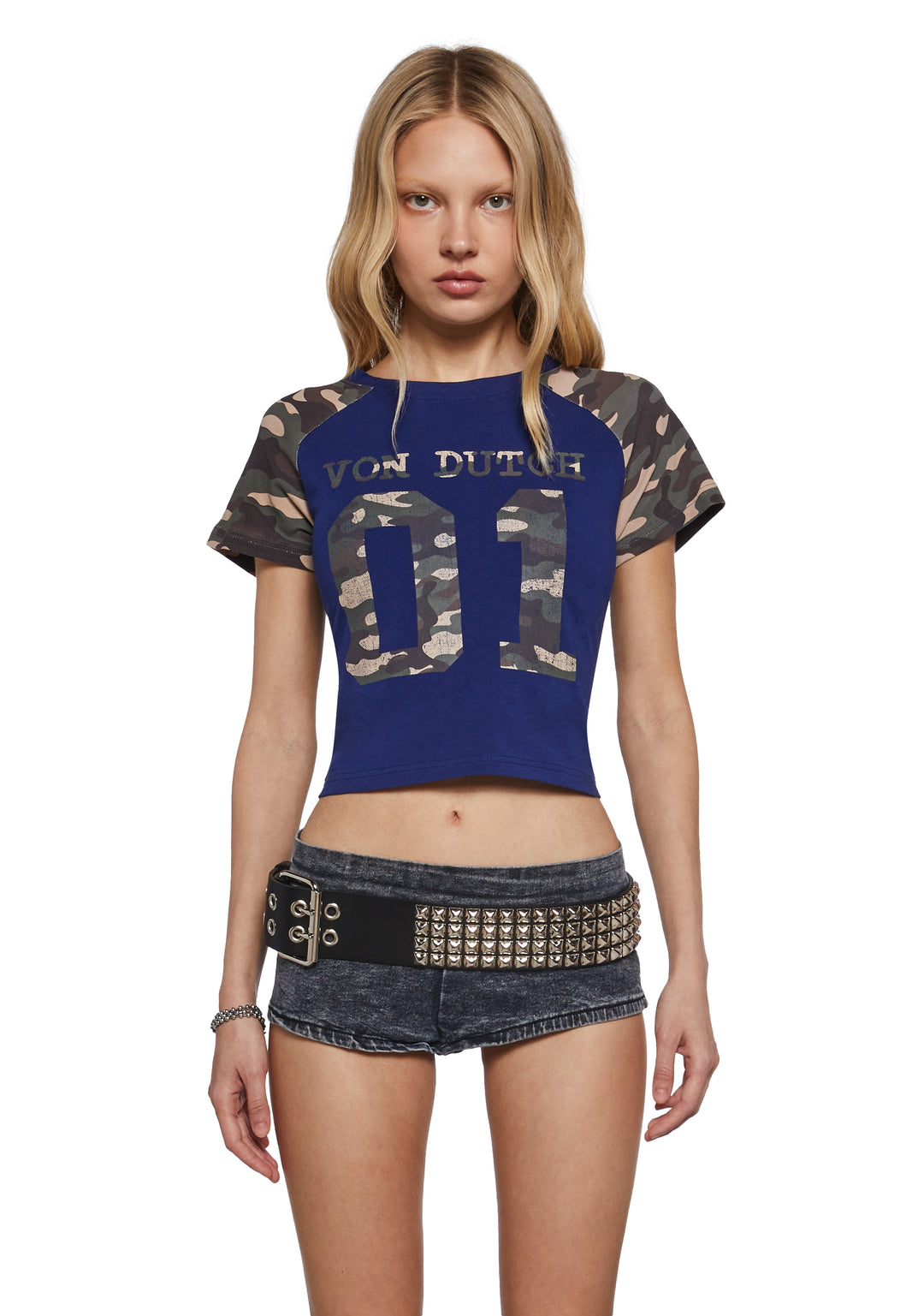Von Dutch Sporty Camo Raglan Tee - Blue