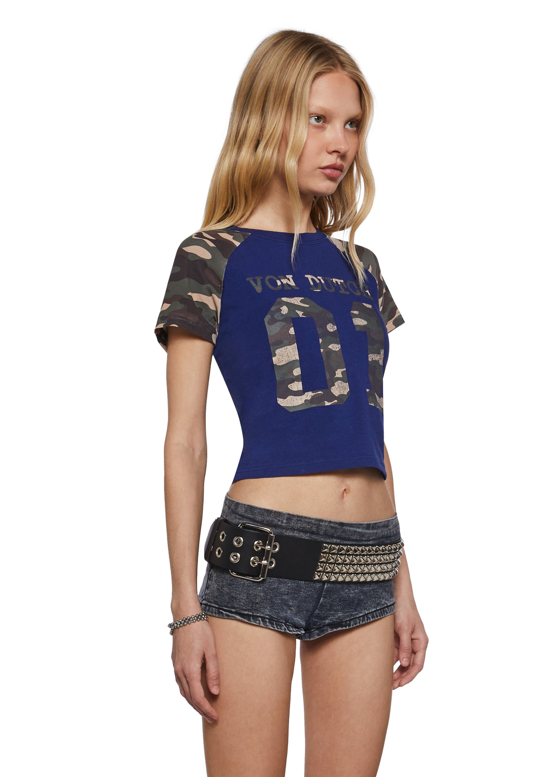 Von Dutch Sporty Camo Raglan Tee - Blue - Image 3
