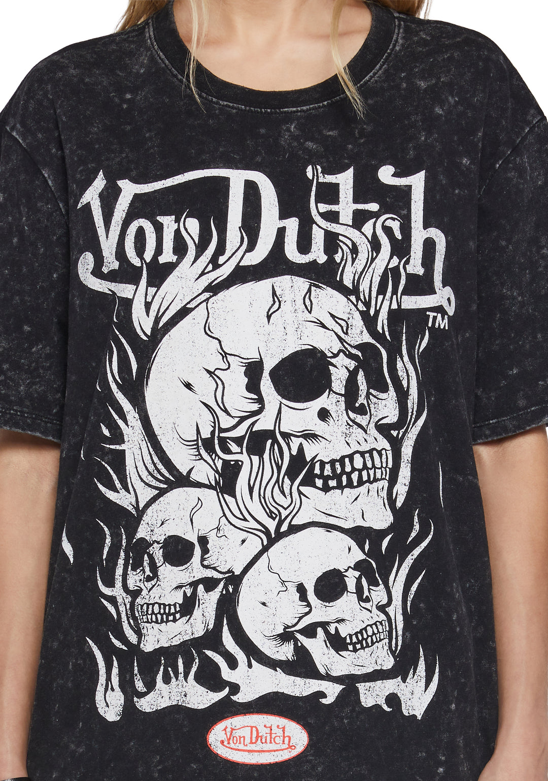 Von Dutch Graphic Skull Oversized Tee - Black - Image 5