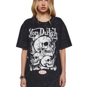 Von Dutch Graphic Skull Oversized Tee - Black