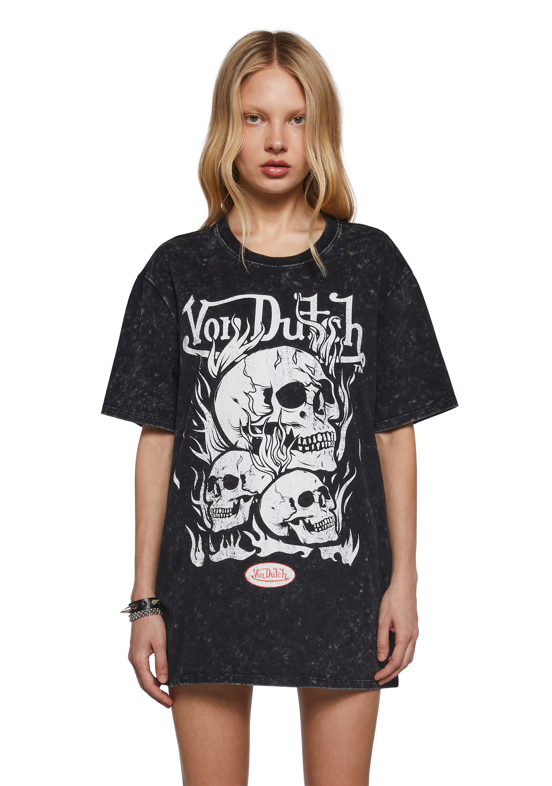 Von Dutch Graphic Skull Oversized Tee - Black