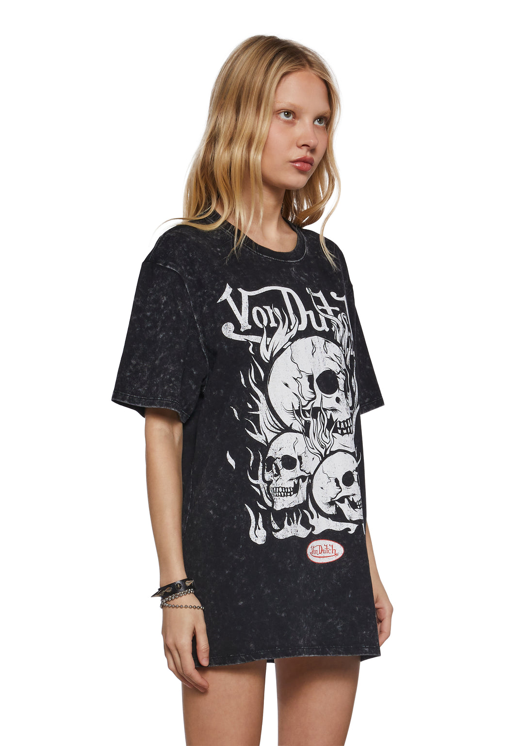 Von Dutch Graphic Skull Oversized Tee - Black - Image 3
