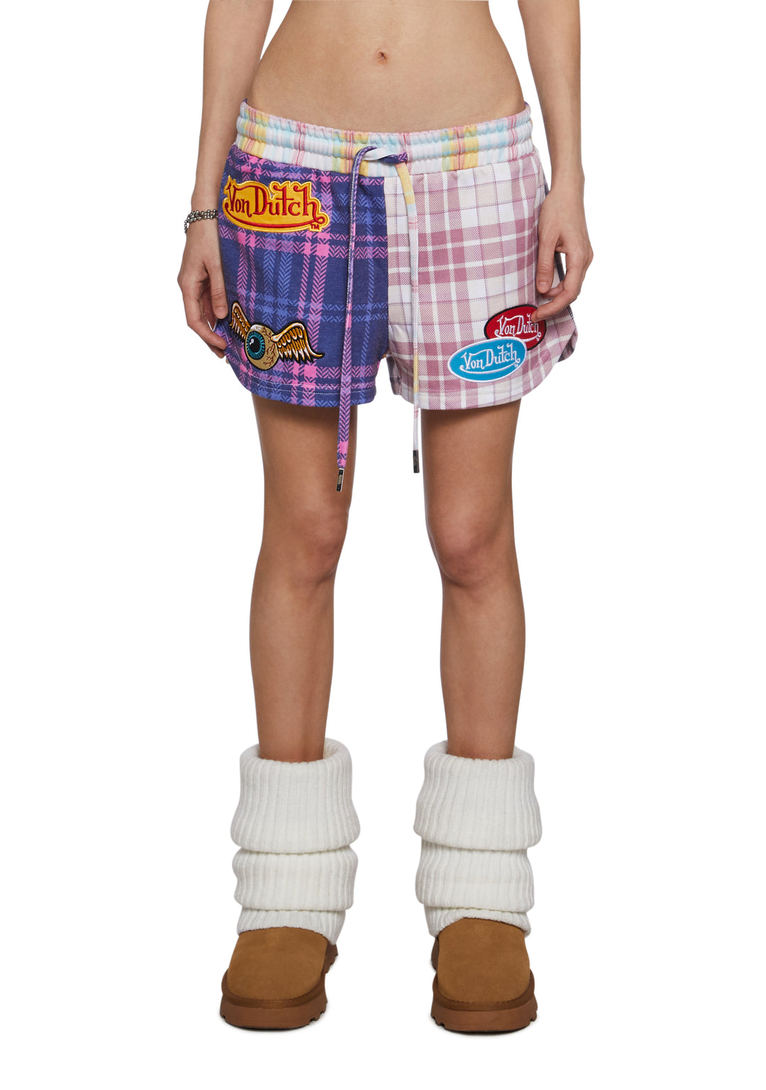 Von Dutch Patchwork Graphic Striped Lounge Shorts - Multi - Image 3