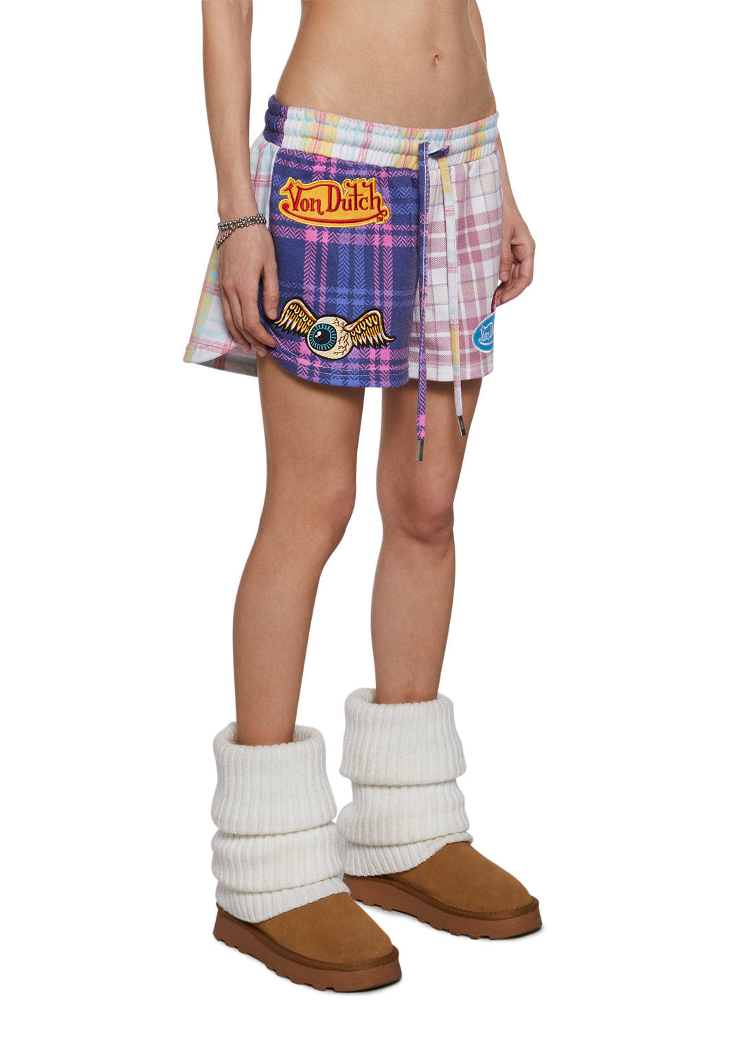 Von Dutch Patchwork Graphic Striped Lounge Shorts - Multi - Image 5