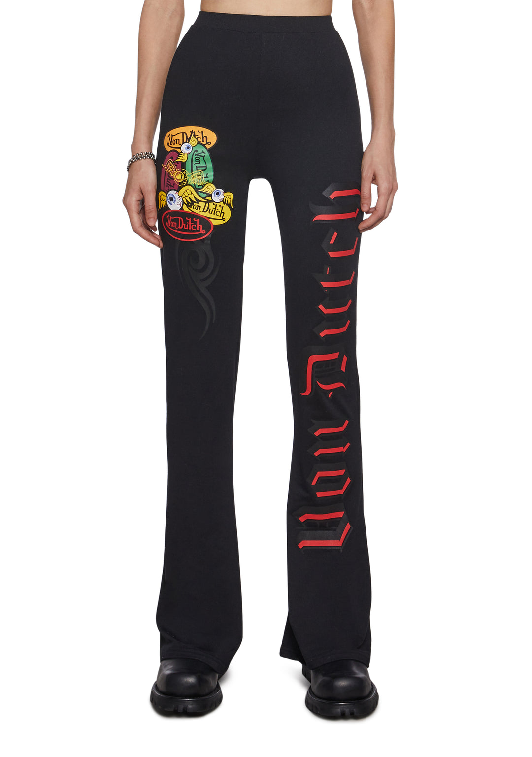 Von Dutch Flared Pants With Printed Graphics - Black