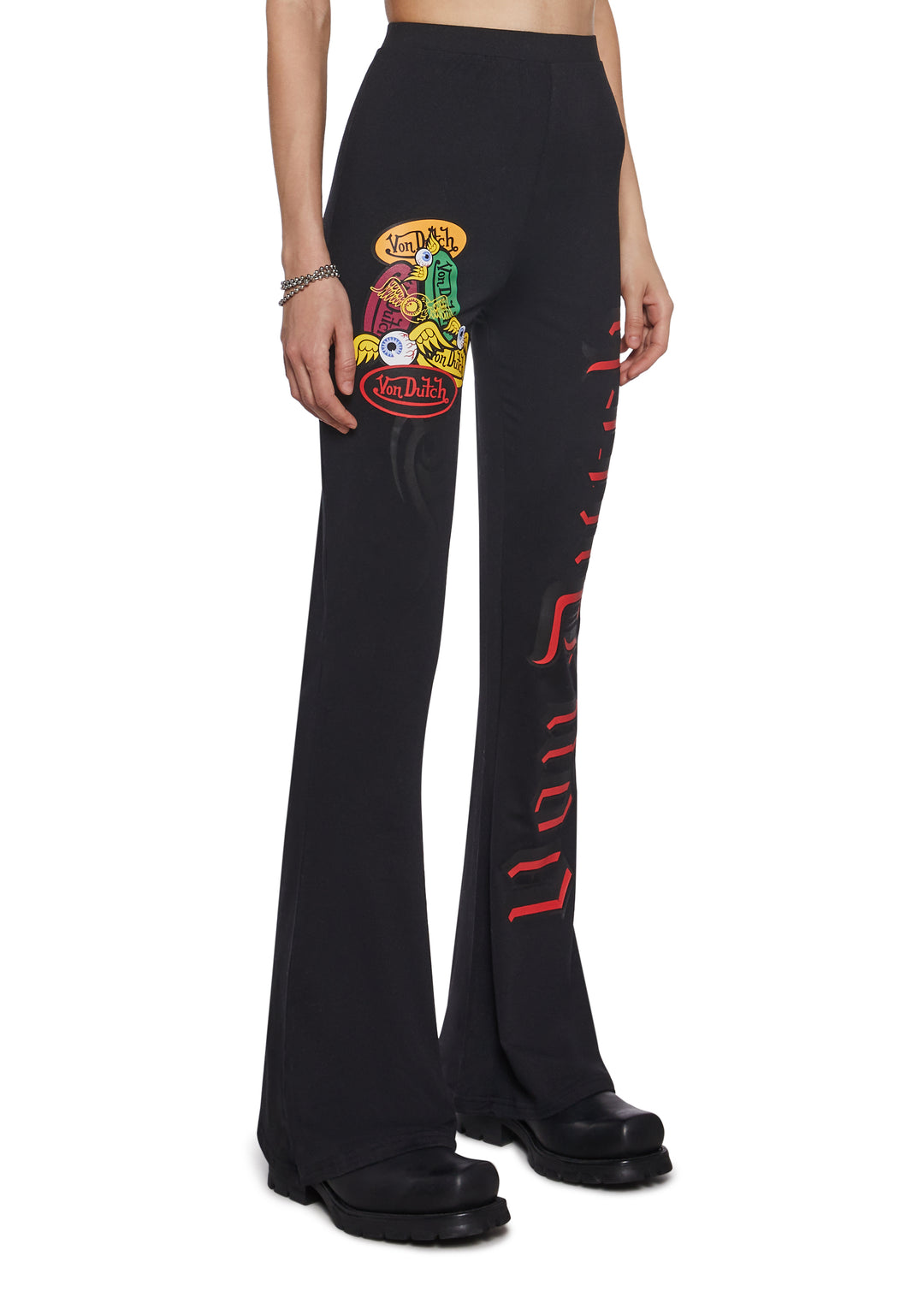 Von Dutch Flared Pants With Printed Graphics - Black - Image 3