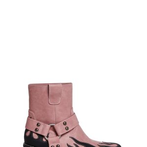 Cowboy Western Flame Applique Cowboy Booties Current Mood - Pink