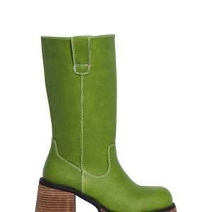 Knee High Boots With Wooden Platform Soles And Block Heels Delias - Green