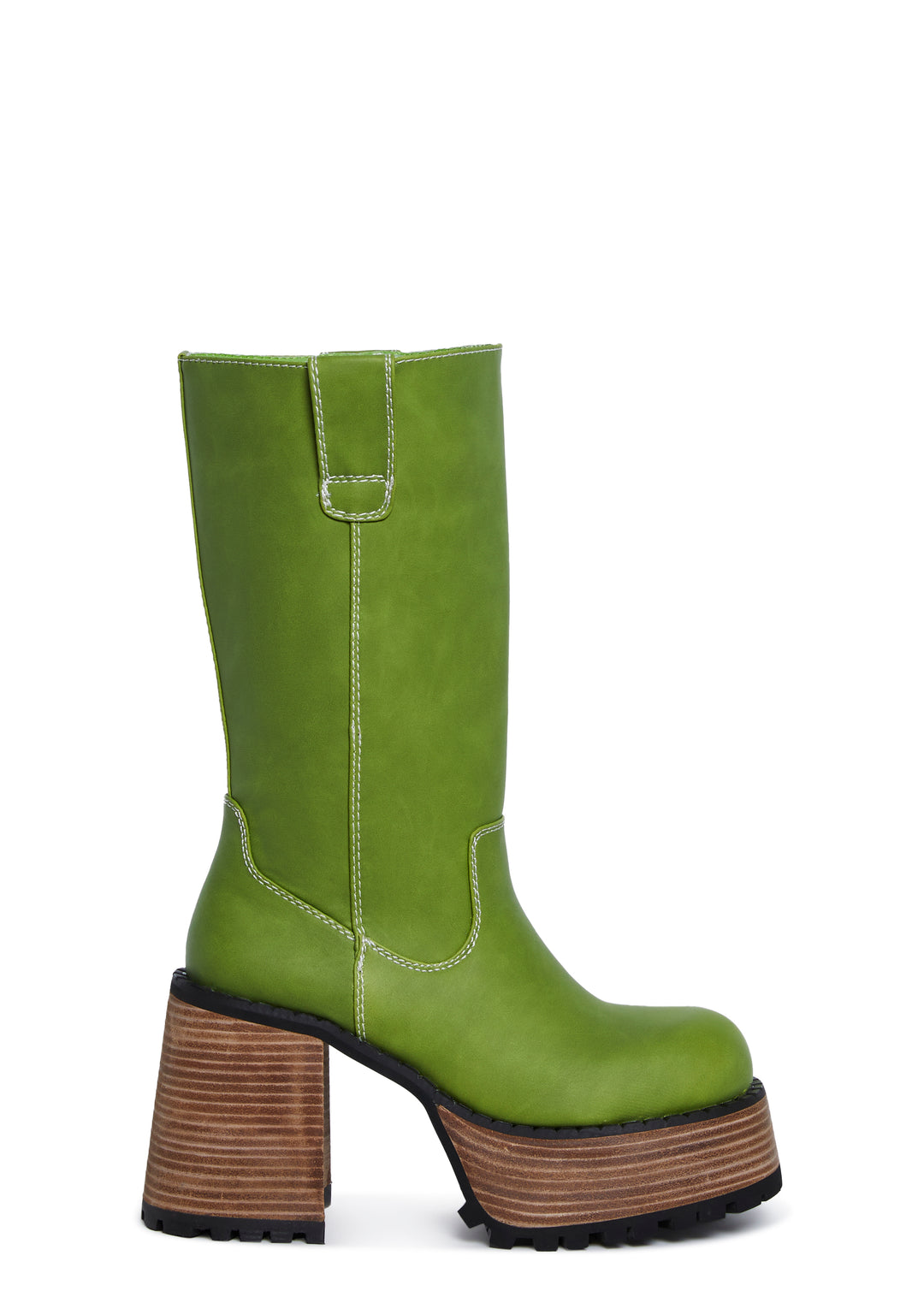 Knee High Boots With Wooden Platform Soles And Block Heels Delias - Green