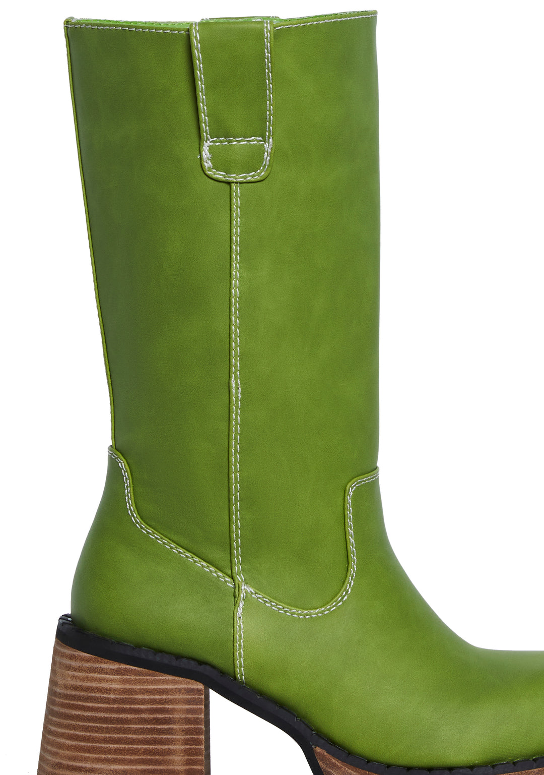 Knee High Boots With Wooden Platform Soles And Block Heels Delias - Green - Image 2