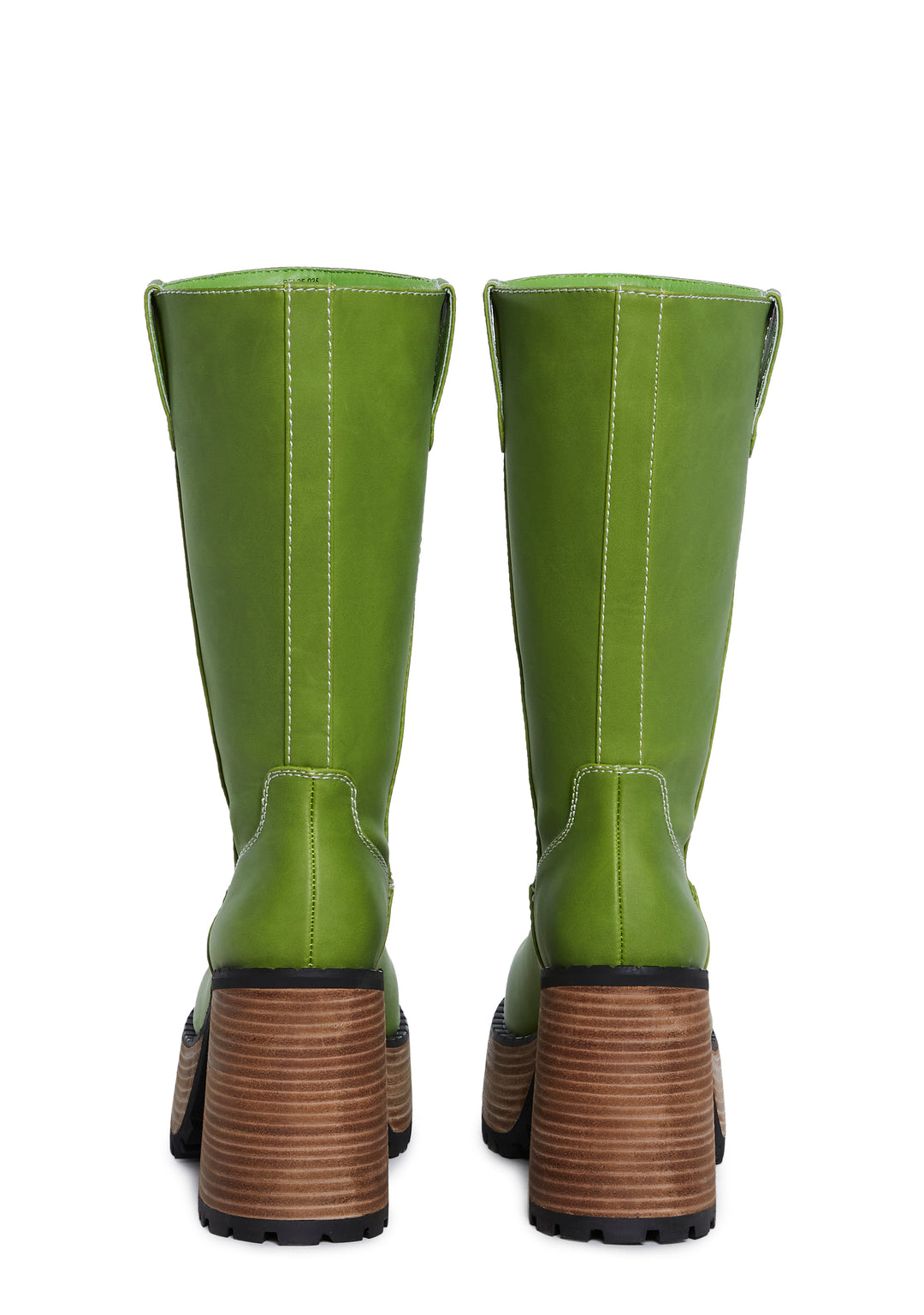 Knee High Boots With Wooden Platform Soles And Block Heels Delias - Green - Image 4