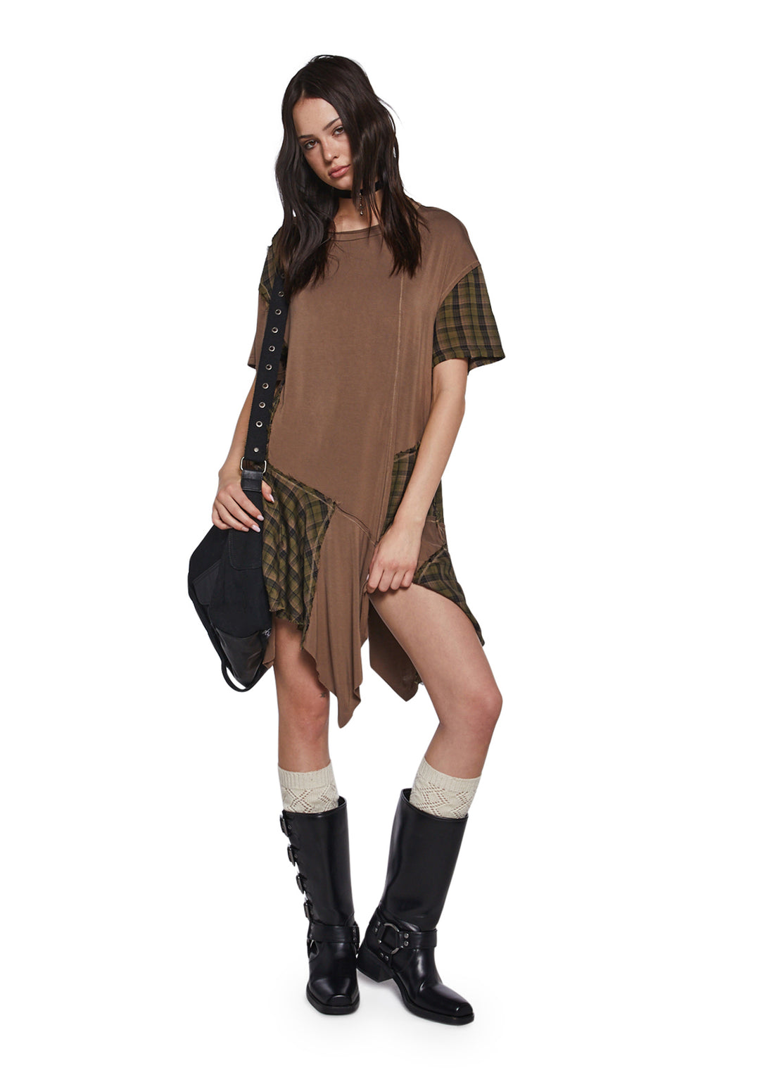 Current Mood Oversized Washed Baby Doll Shirt Dress - Brown - Image 2