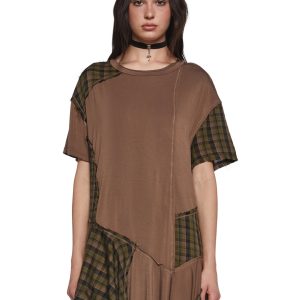 Current Mood Oversized Washed Baby Doll Shirt Dress - Brown