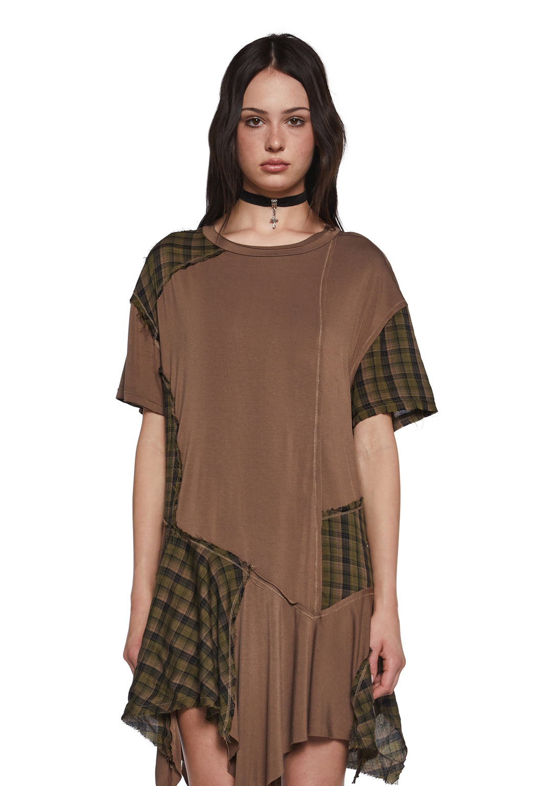 Current Mood Oversized Washed Baby Doll Shirt Dress - Brown