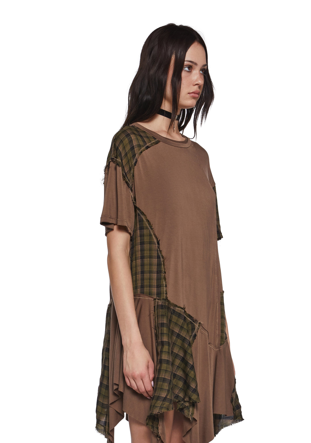 Current Mood Oversized Washed Baby Doll Shirt Dress - Brown - Image 3